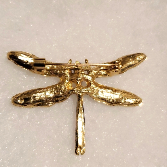 Dragonfly Blue Green Cloisonné Gold Tone Pin Brooch - Picture 4 of 6